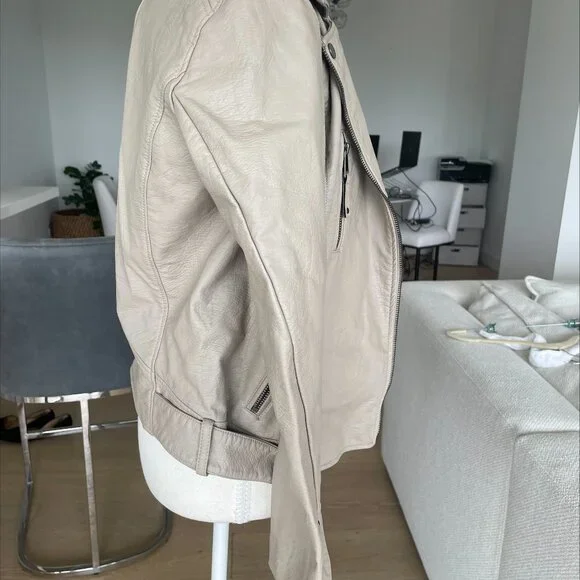 H&M Beige Faux Leather Moto Jacket | US 2 / EUR 34 | NWT - Picture 5 of 8